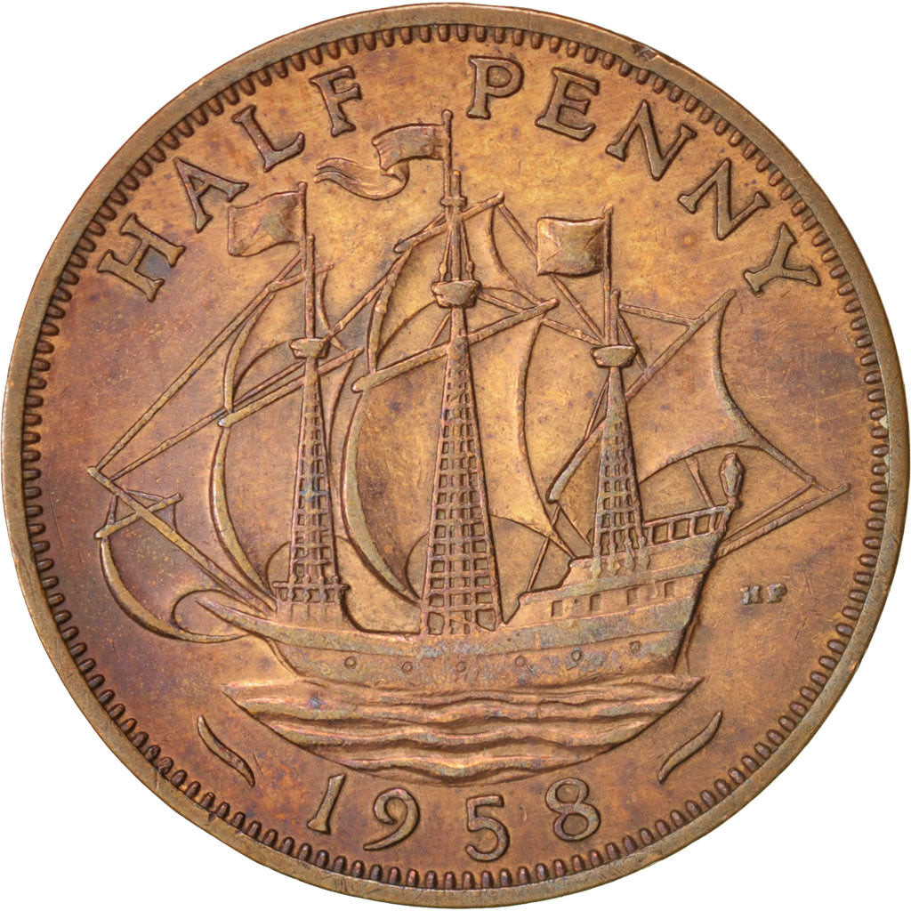 Monnaie, Grande-Bretagne, Elizabeth II, 1/2 Penny, 1958, TTB, Bronze, KM:896