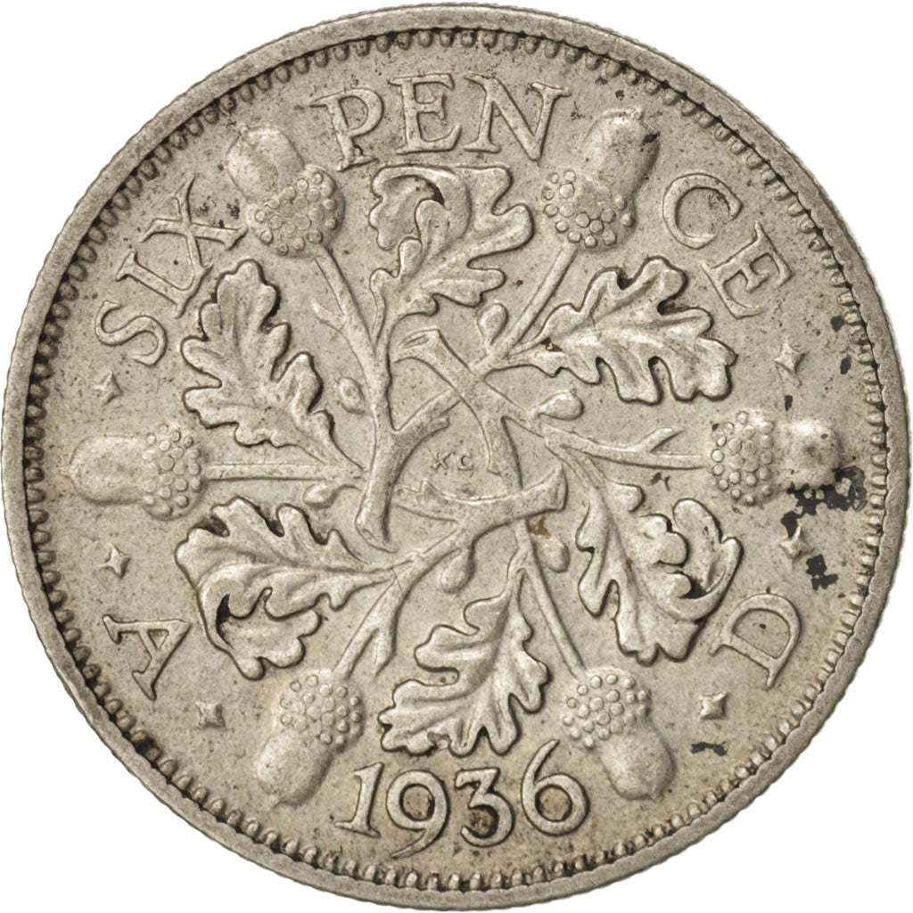 Coin, Great Britain, George V, 6 Pence, 1936, VF(30-35), Silver, KM:832