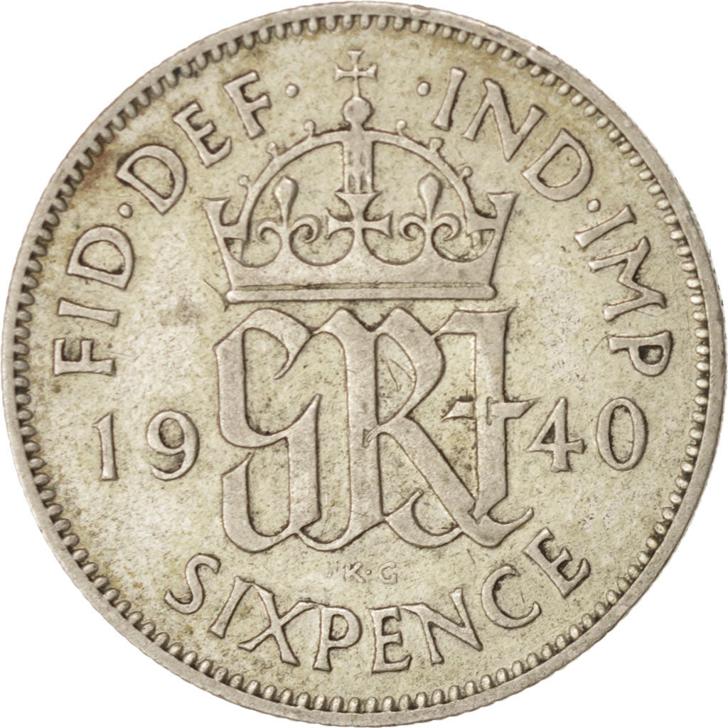 Moneta, Gran Bretagna, George VI, 6 Pence, 1940, BB+, Argento, KM:852