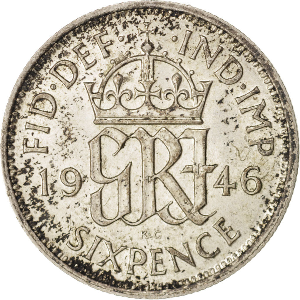 Coin, Great Britain, George VI, 6 Pence, 1946, AU(50-53), Silver, KM:852
