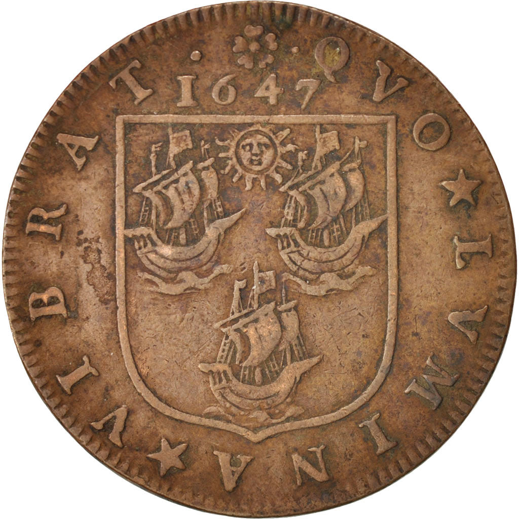 France, Token, Royal, 3e corps des merciers, Louis XIV, 1647, AU(50-53), Copper