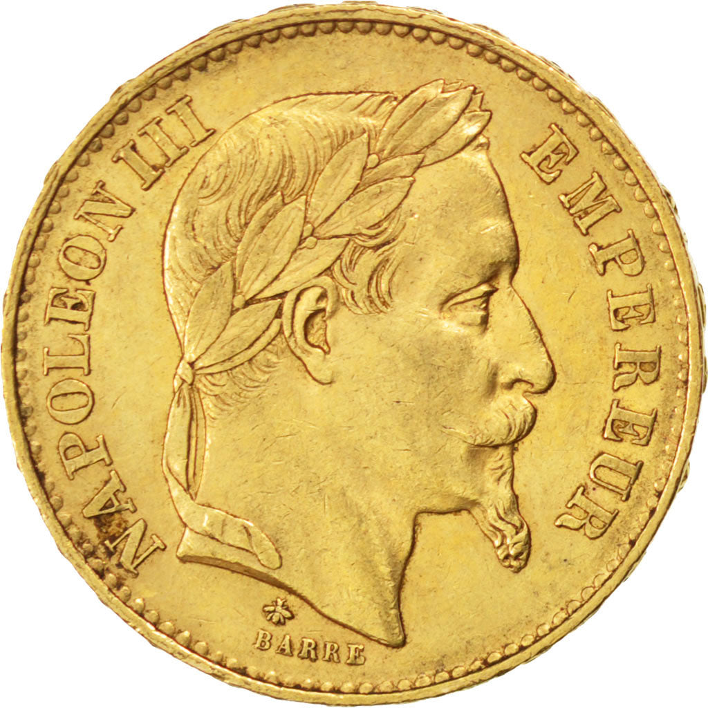 Second Empire, 20 francs or Napoléon III tête laurée 1870 A, KM 801.1