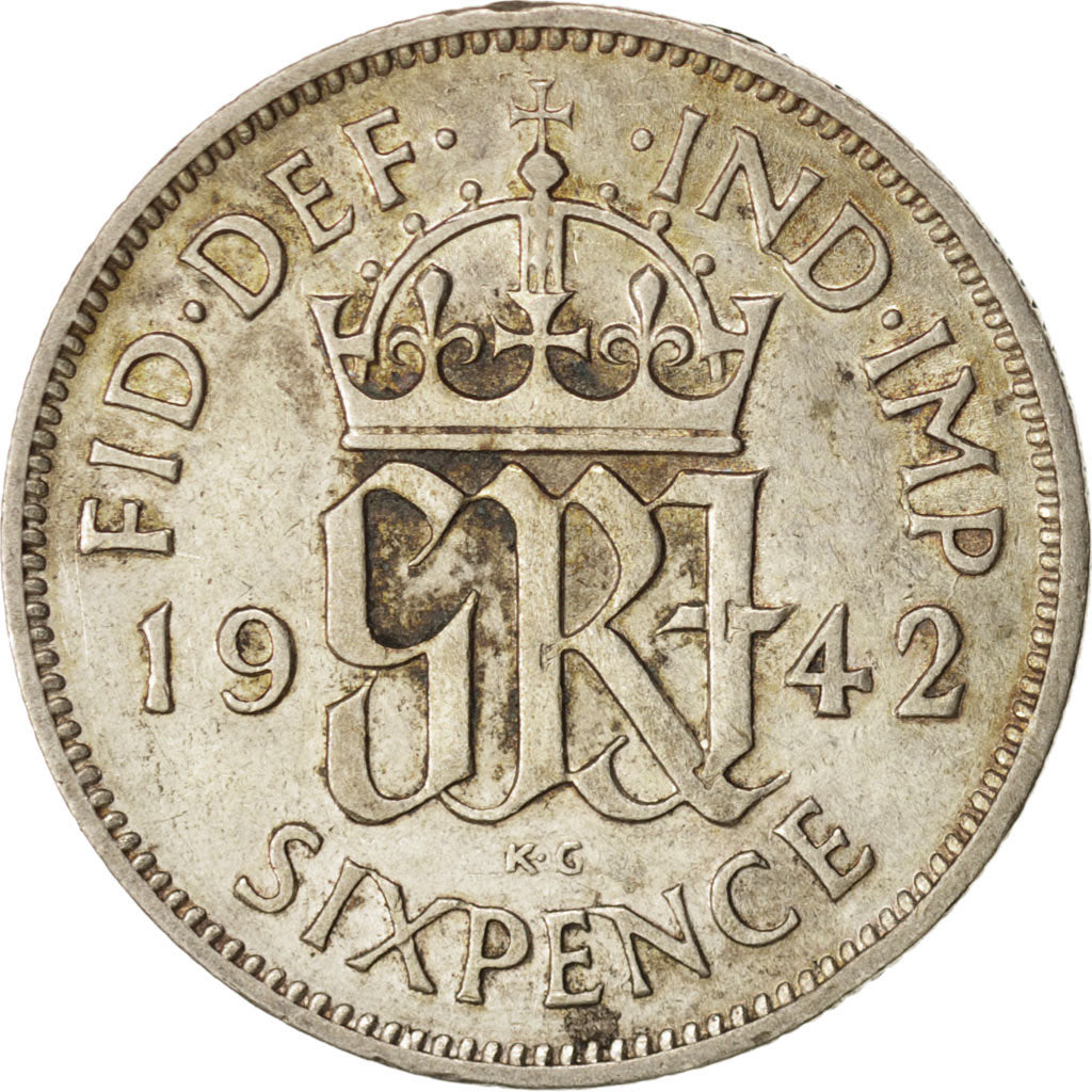 Münze, Großbritannien, George VI, 6 Pence, 1942, SS+, Silber, KM:852