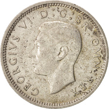 Gran Bretaña, George VI, 6 Pence, 1944, MBC+, Plata, KM:852
