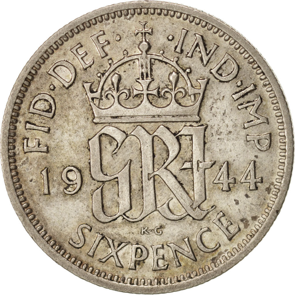 Great Britain, George VI, 6 Pence, 1944, AU(50-53), Silver, KM:852