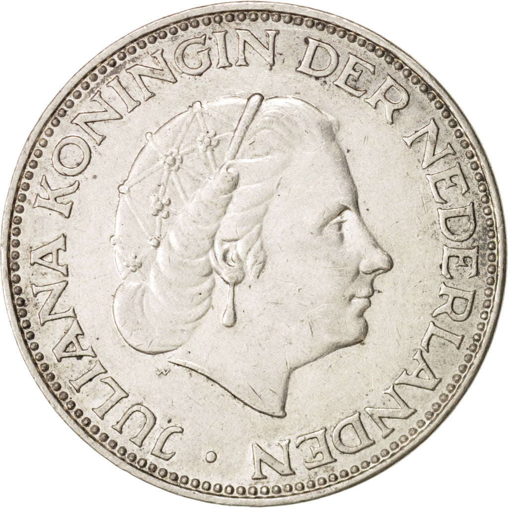 Coin, Netherlands, Juliana, 2-1/2 Gulden, 1961, AU(50-53), Silver, KM:185