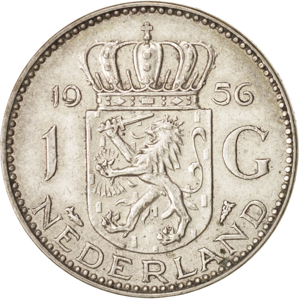 Coin, Netherlands, Juliana, Gulden, 1956, AU(50-53), Silver, KM:184