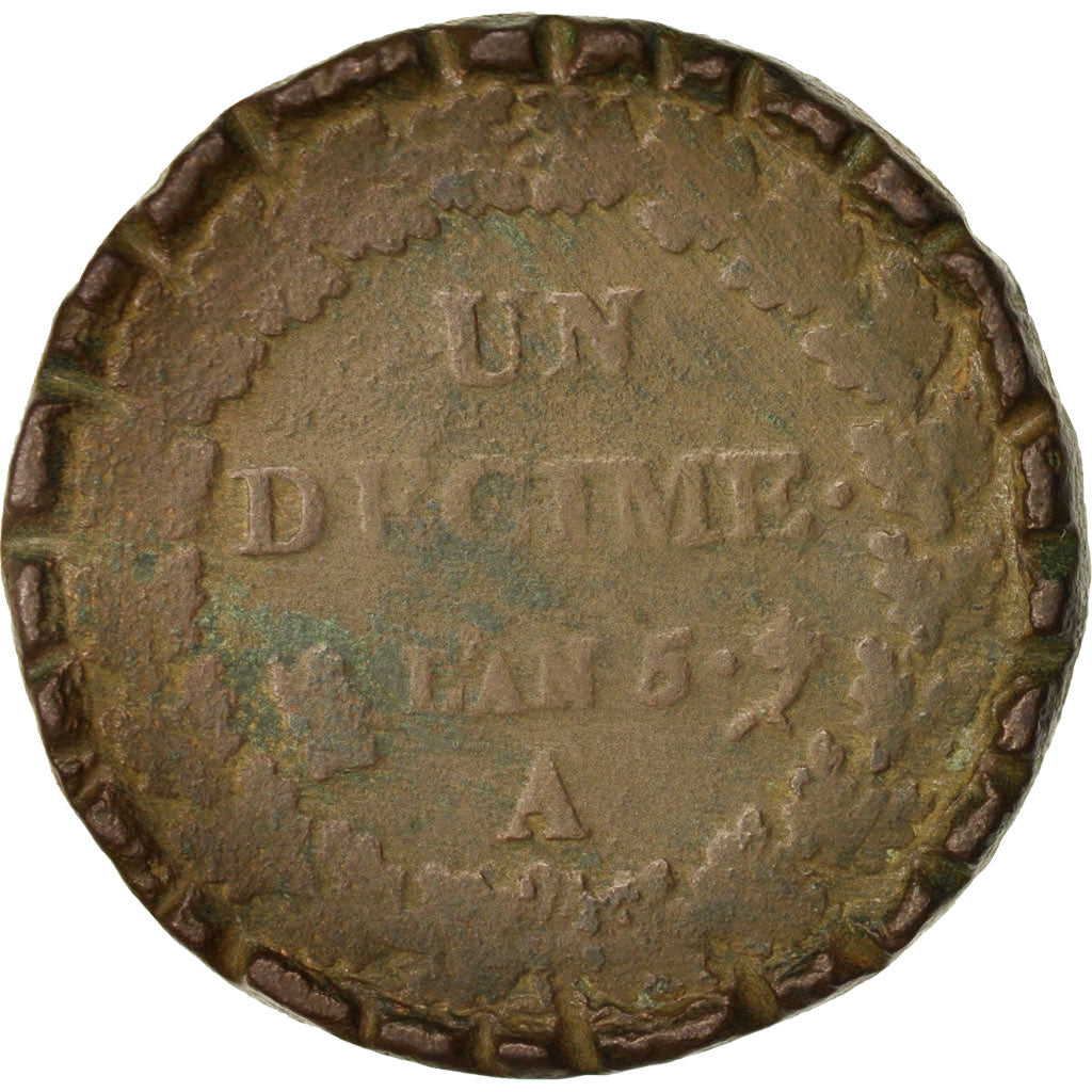Coin, France, Dupré, Decime, 1796, Paris, VF(20-25), Bronze, KM:644.1