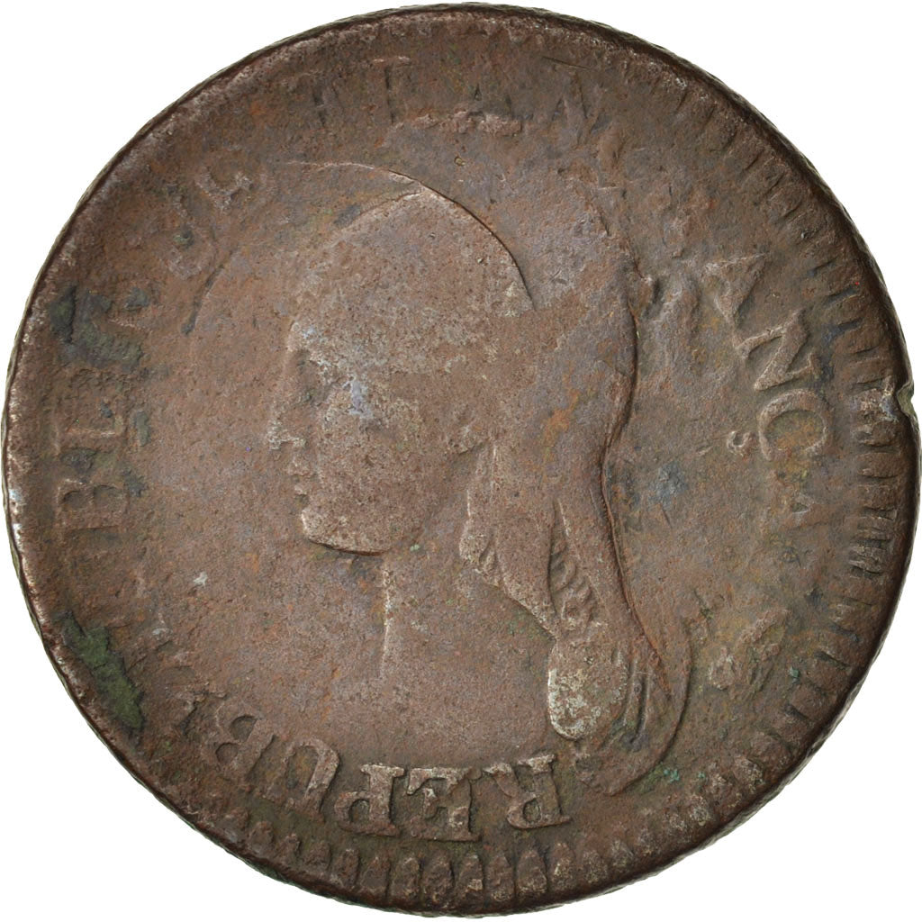 France, Dupré, Decime, 1796, Limoges, Refrappe d'un 2 décimes
