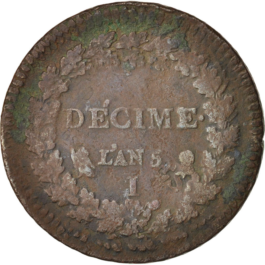 France, Dupré, Decime, 1796, Limoges, Refrappe d'un 2 décimes