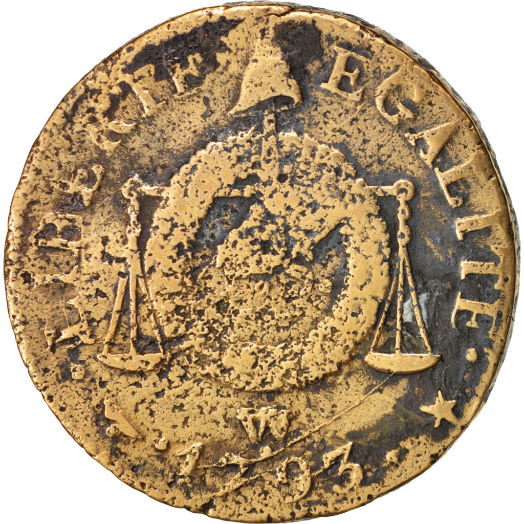 Moneta, Francia, Sol, 1793, Arras, MB, Bronzo, Gadoury:19