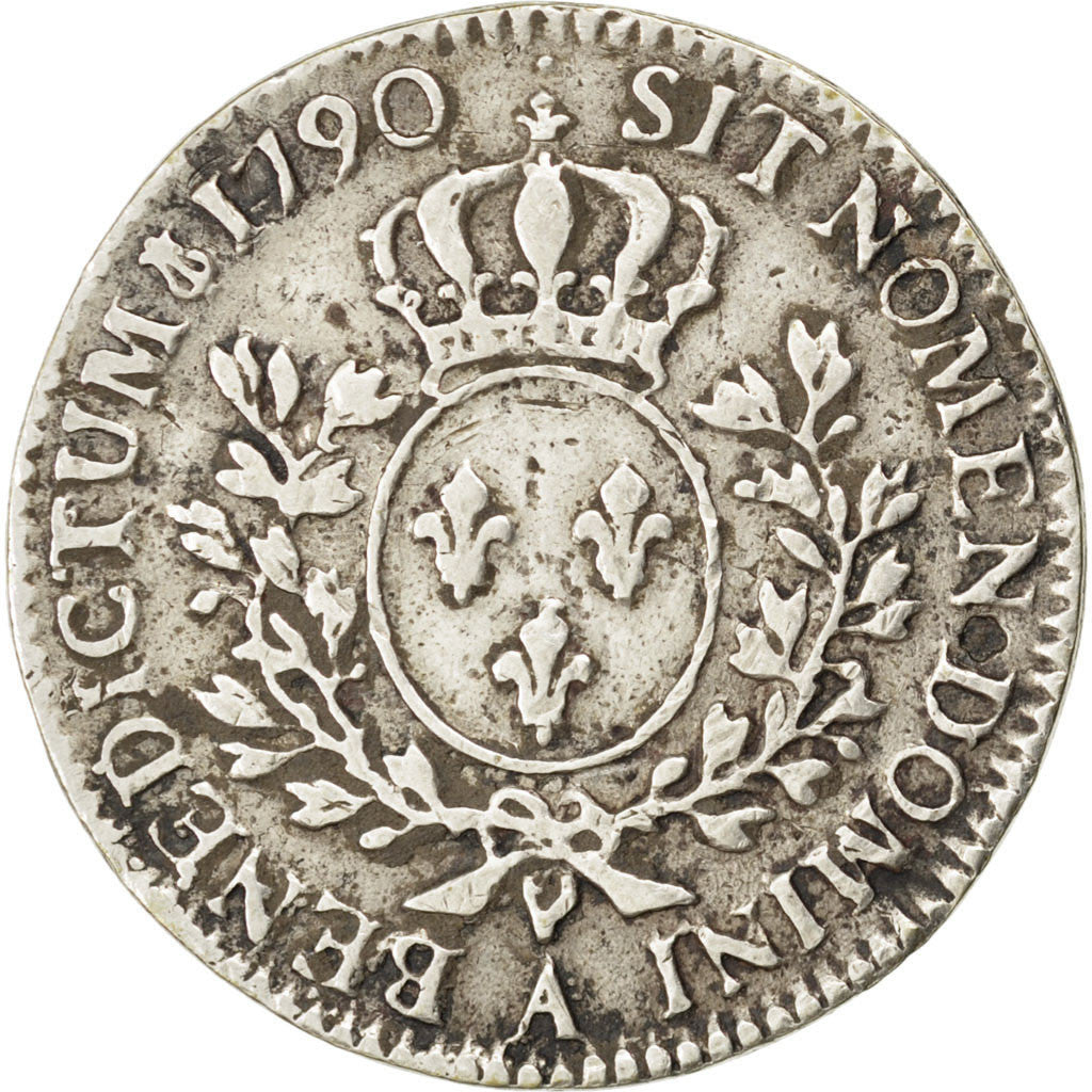 FRANCE, 1/2 Écu, 1/2 ECU, 44 Sols, 1790, Paris, KM #562.1, VF(30-35), Silver, ..