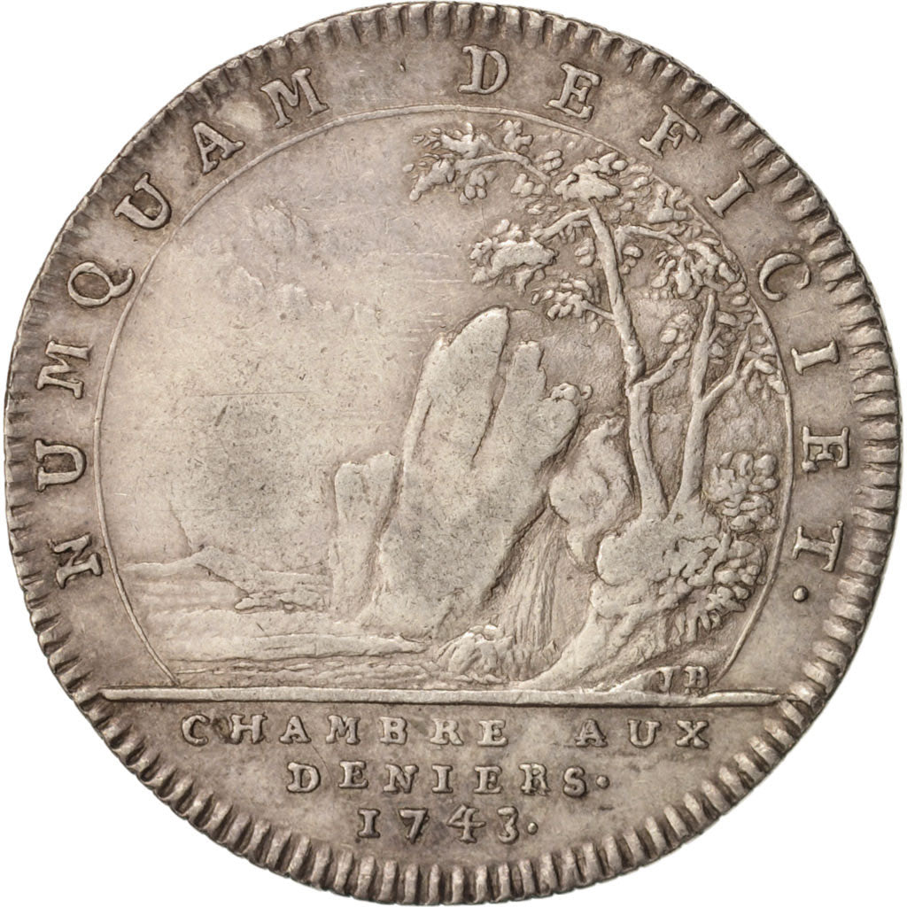 France, Jeton, Royal, Chambre aux Deniers, Louis XV, 1743, TTB, Argent