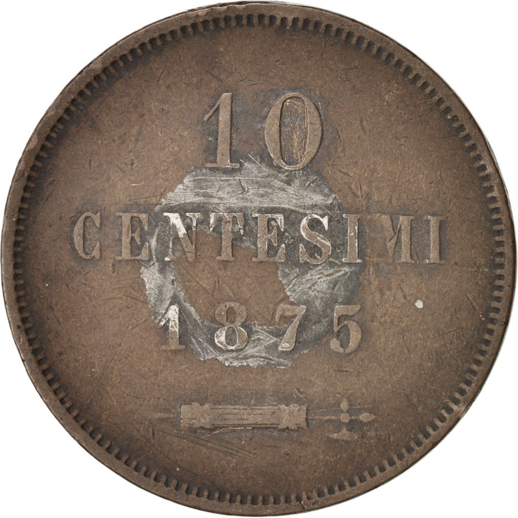Moneda, San Marino, 10 Centesimi, 1875, BC+, Cobre, KM:2