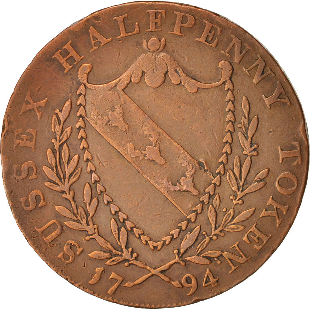 Great Britain, Token, Sussex Halfpenny, 1794, AU(50-53), Copper, 29