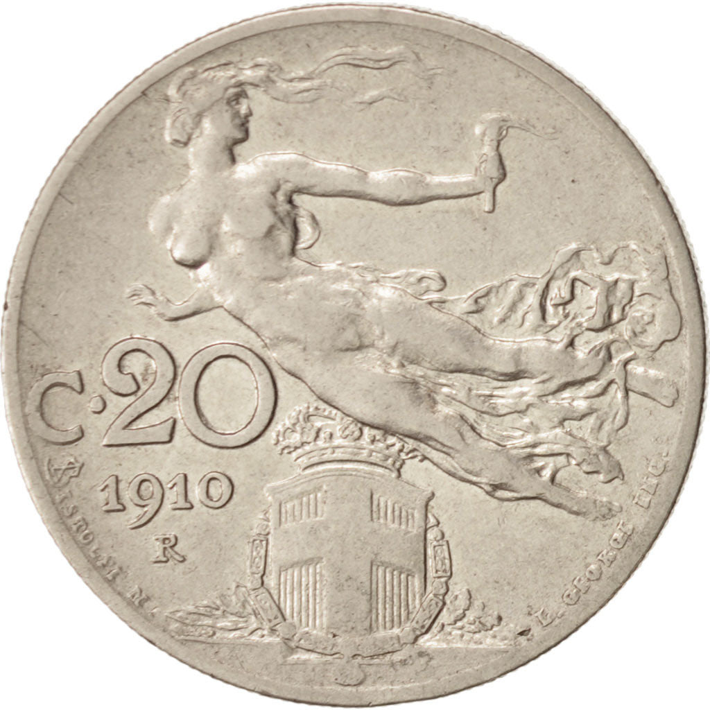 Moneda, Italia, Vittorio Emanuele III, 20 Centesimi, 1910, Rome, MBC+, Níquel