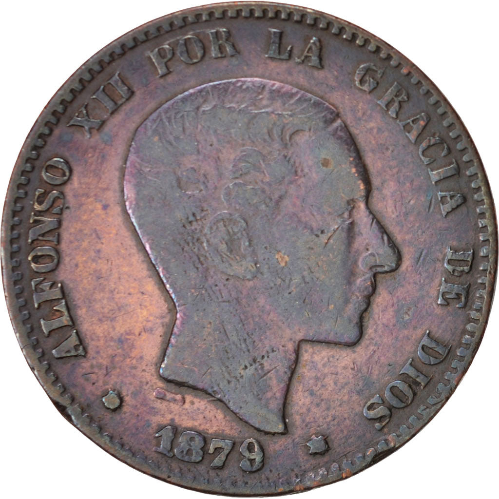 Moneta, Spagna, Alfonso XII, 10 Centimos, 1879, B+, Bronzo, KM:675