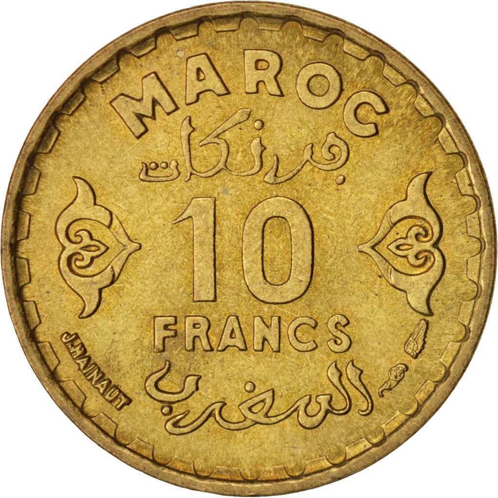 Morocco, Mohammed V, 10 Francs, 1951, Paris, MS(60-62), Aluminum-Bronze, KM:49