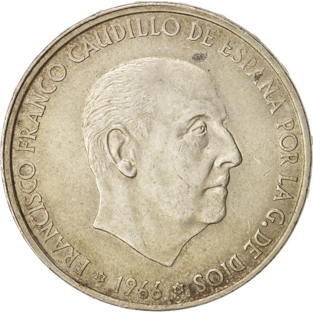 Coin, Spain, Caudillo and regent, 100 Pesetas, 1966, AU(50-53), Silver, KM:797