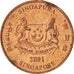 Coin, Singapore, Cent, 2001, Singapore Mint, AU(50-53), Copper Plated Zinc