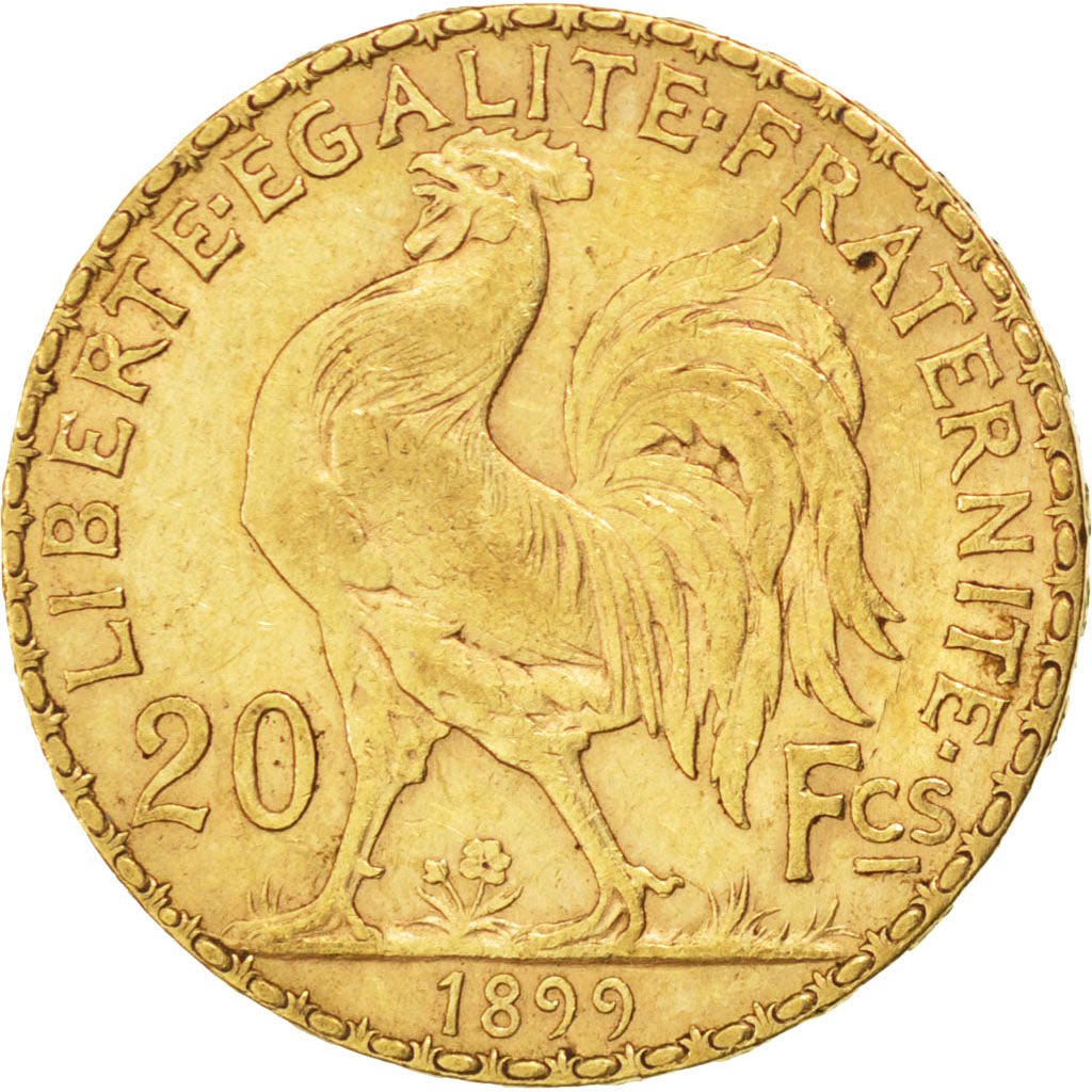 FRANCE, Marianne, 20 Francs, 1899, Paris, KM #847, AU(55-58), Gold, Gadoury...