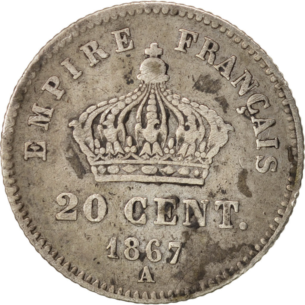 France, Napoleon III, Napoléon III, 20 Centimes, 1867, Paris, TB+, Argent
