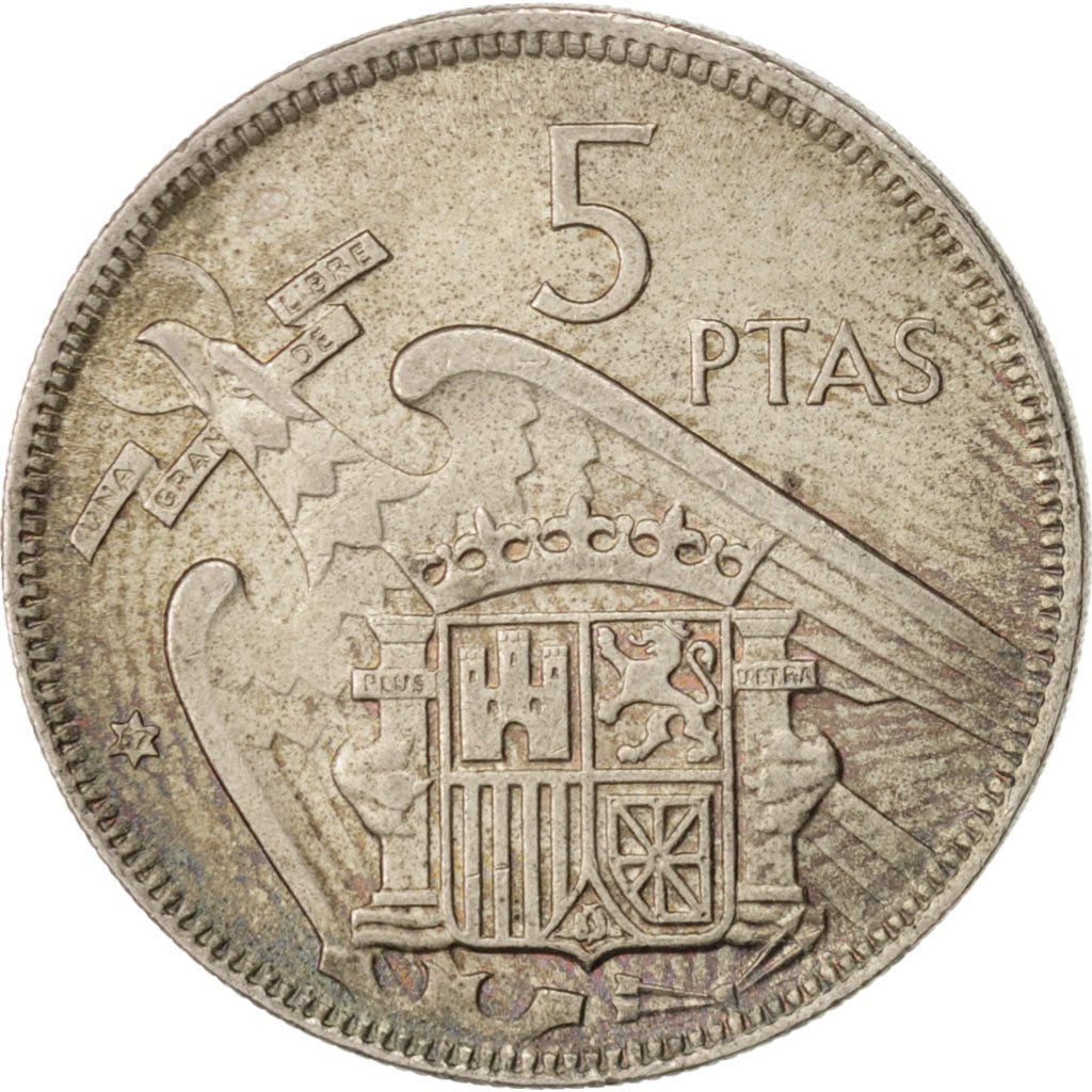 Moneta, Spagna, Caudillo and regent, 5 Pesetas, 1957, SPL-, Rame-nichel, KM:786