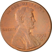 États-Unis, Lincoln Cent, Cent, 1992, U.S. Mint, Denver, TTB+