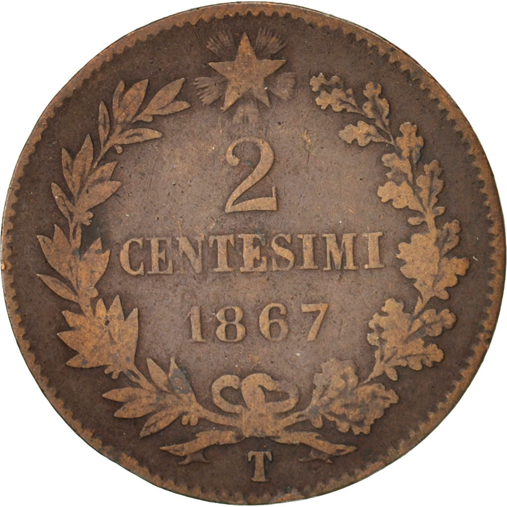 Coin, Italy, Vittorio Emanuele II, 2 Centesimi, 1867, Torino, VF(20-25), Copper