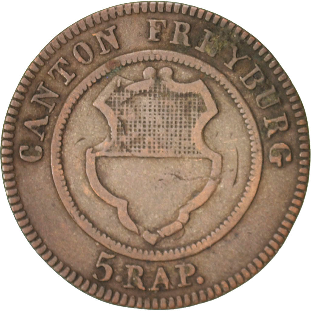 Moneta, CANTONI SVIZZERI, FREIBURG, 5 Rappen, 1830, BB, Biglione, KM:87