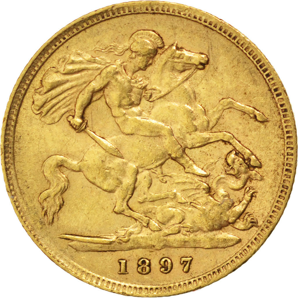 GREAT BRITAIN, 1/2 Sovereign, 1897, KM #784, EF(40-45), Gold, 3.96