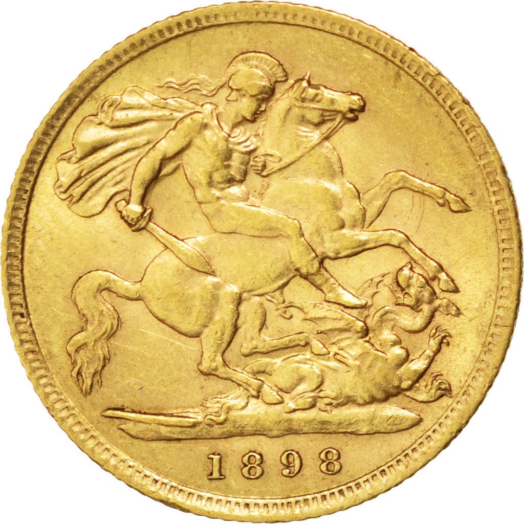 GREAT BRITAIN, 1/2 Sovereign, 1898, KM #784, AU(50-53), Gold, 3.97