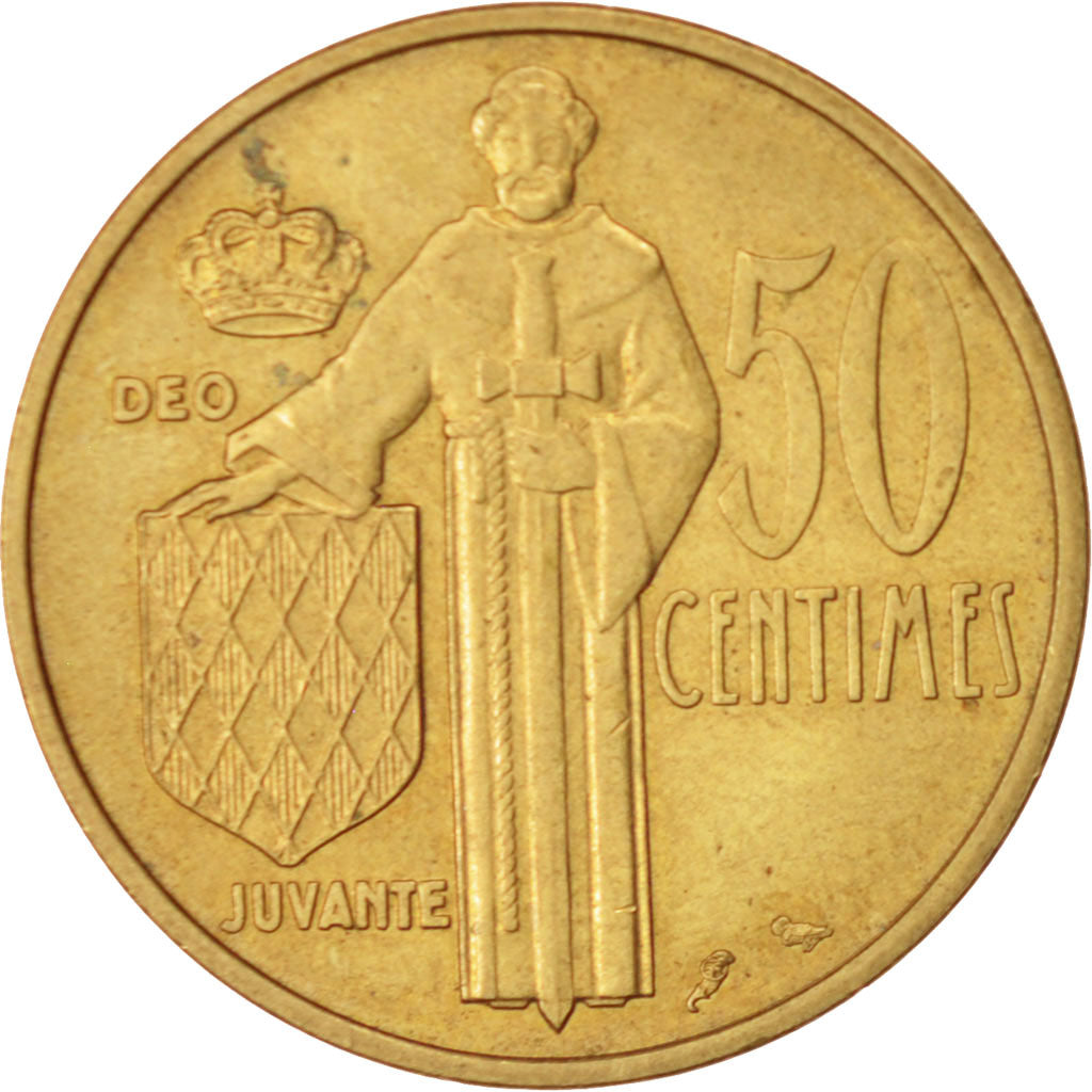 Monaco, Rainier III, 50 Centimes, 1962, AU(50-53), Aluminum-Bronze, KM:144