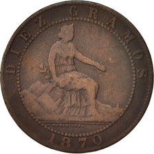 Moneda, España, Provisional Government, 10 Centimos, 1870, BC+, Cobre, KM:663