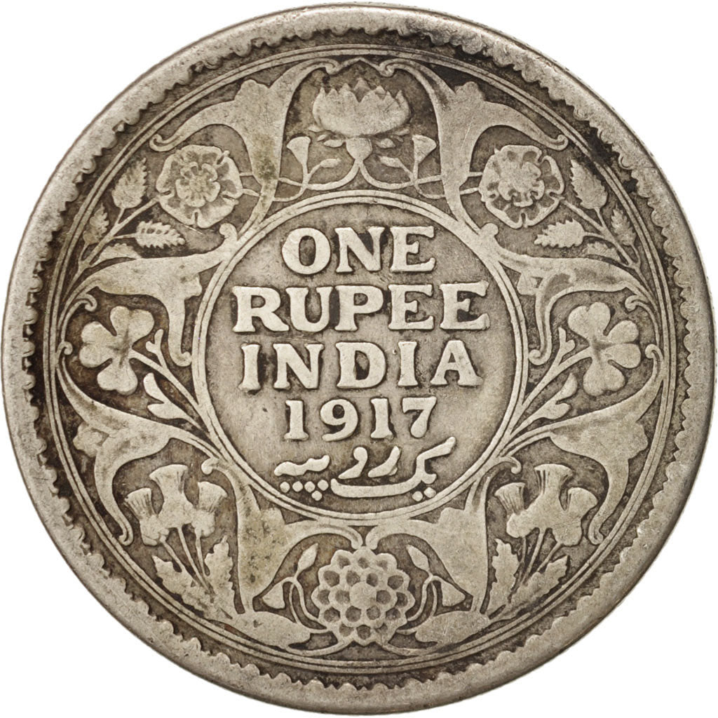 INDIA-BRITISH, George V, Rupee, 1917, VF(30-35), Silver, KM:524