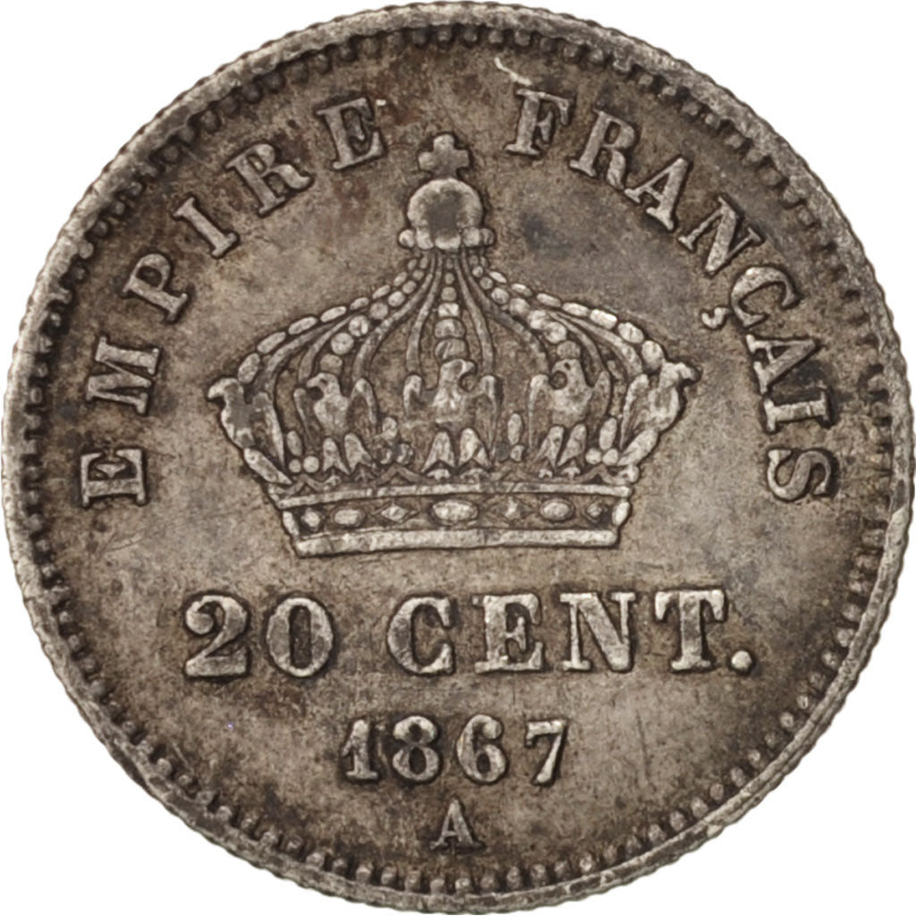 France, Napoleon III, Napoléon III, 20 Centimes, 1867, Paris, VF(30-35)