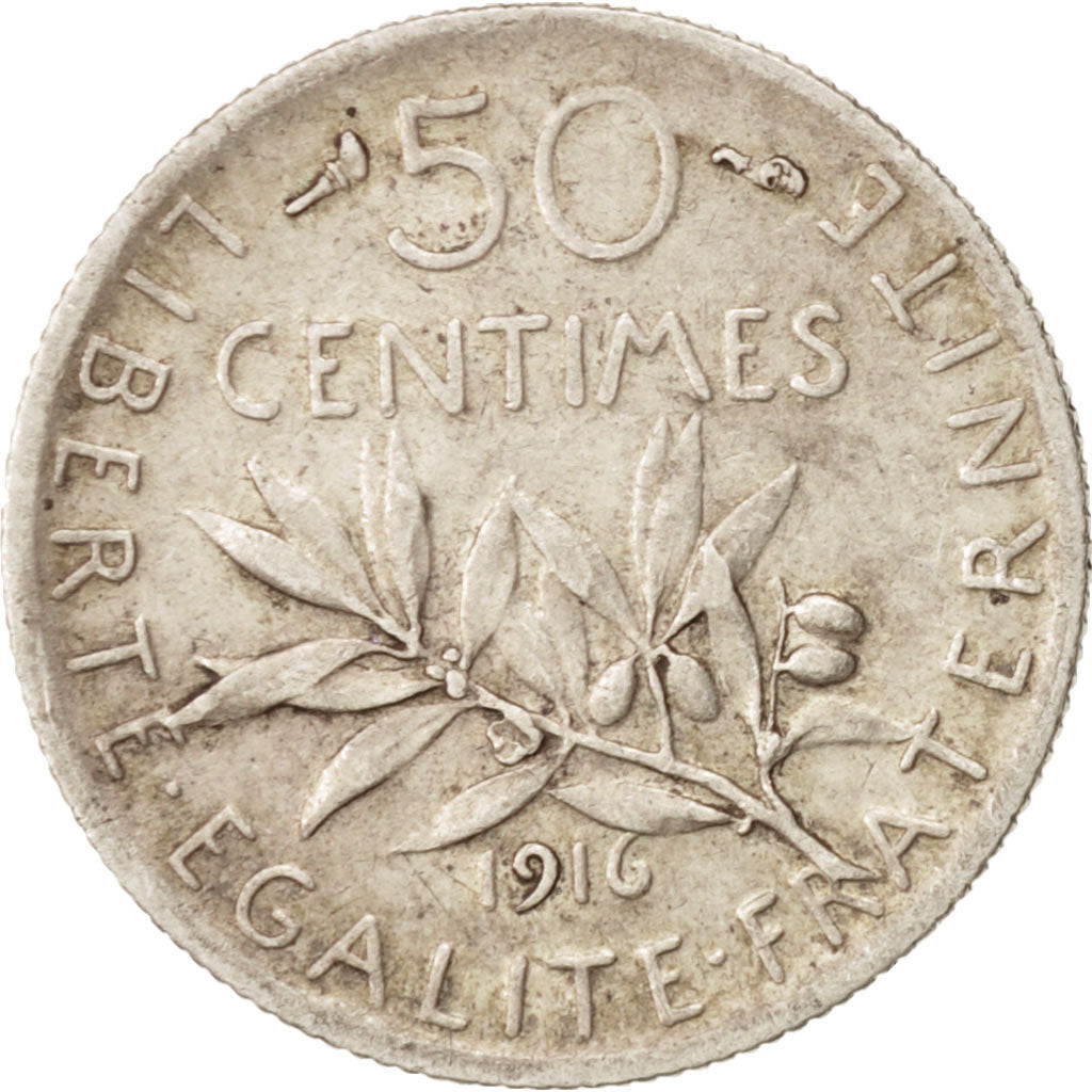 Coin, France, Semeuse, 50 Centimes, 1916, Paris, AU(50-53), Silver, KM:854