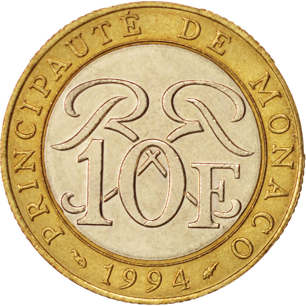 Monaco, Rainier III, 10 Francs, 1994, MS(60-62), Bi-Metallic, KM:163