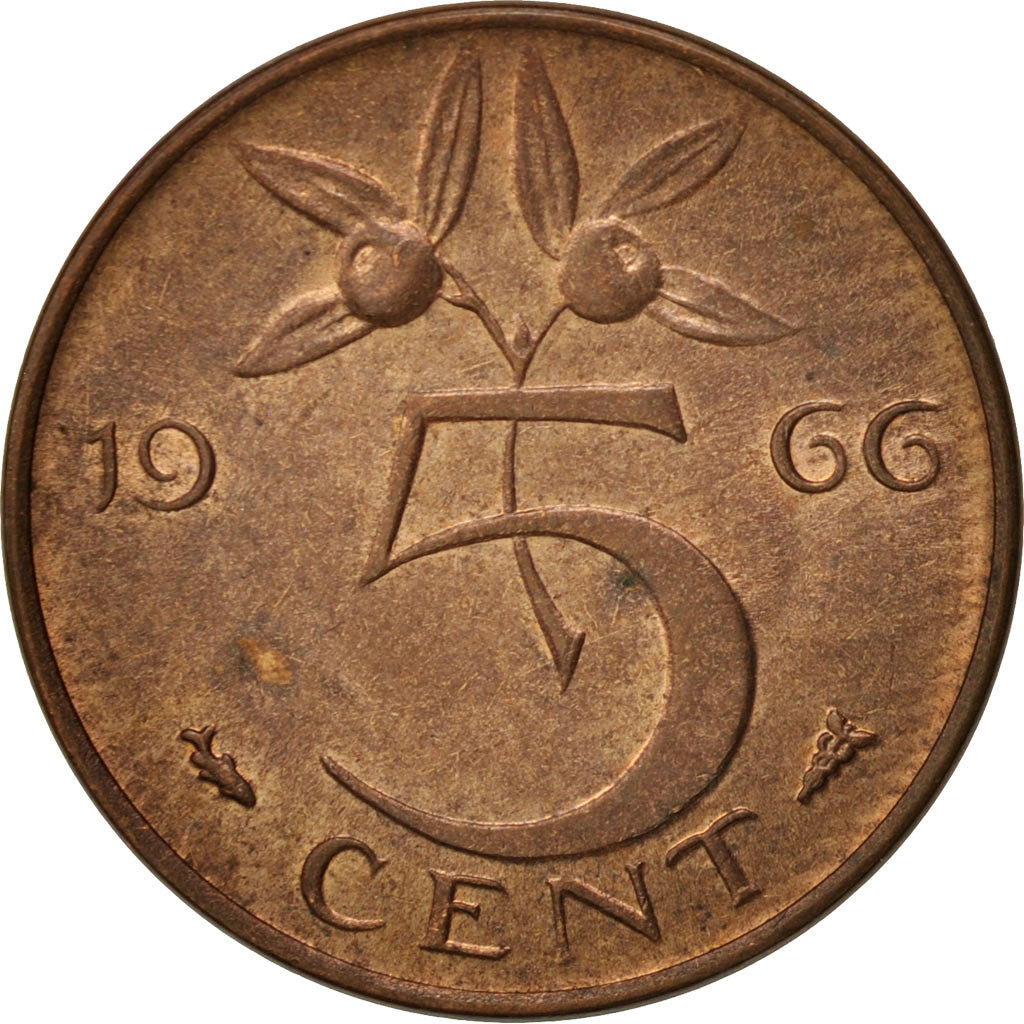 Netherlands, Juliana, 5 Cents, 1966, AU(55-58), Bronze, KM:181