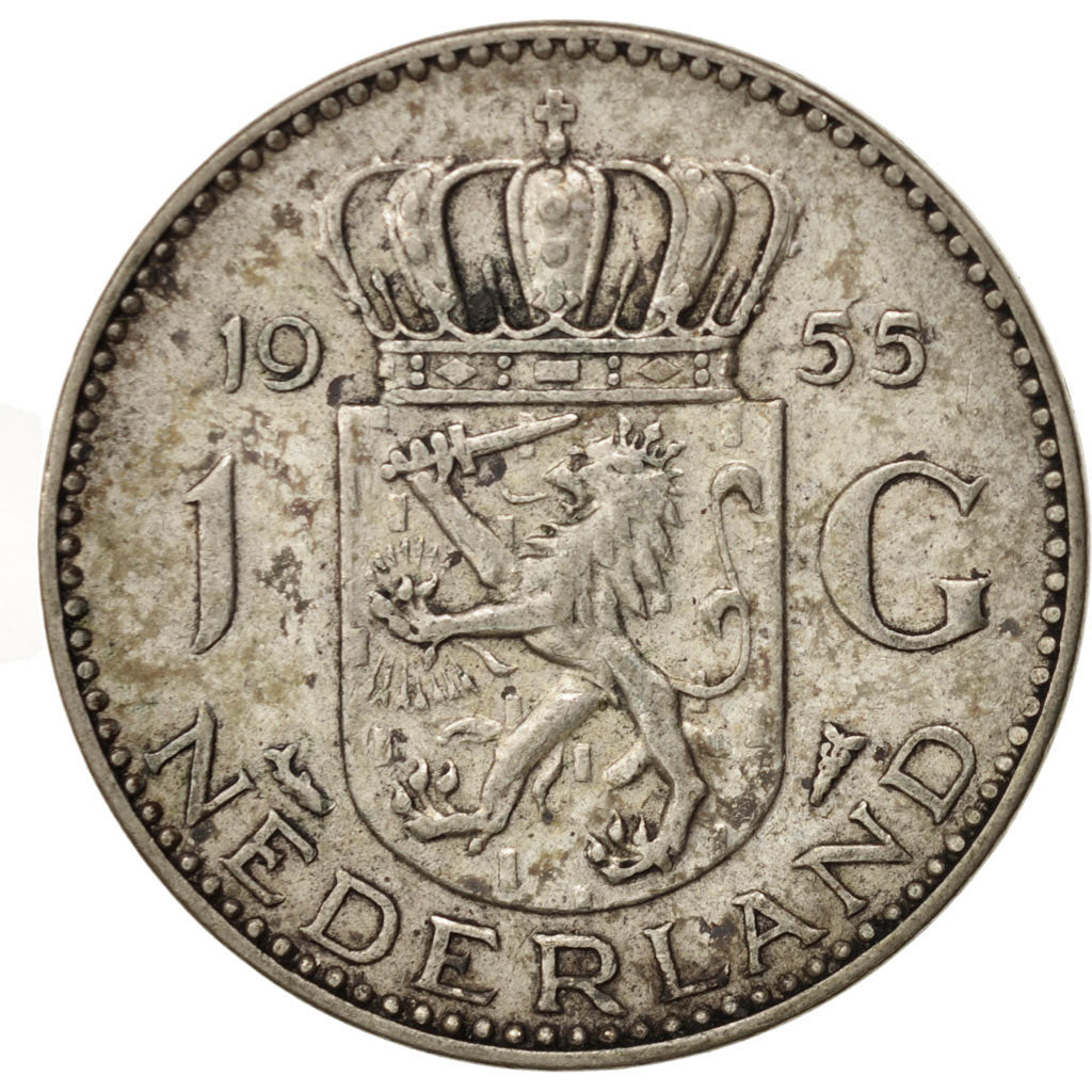 Coin, Netherlands, Juliana, Gulden, 1955, EF(40-45), Silver, KM:184