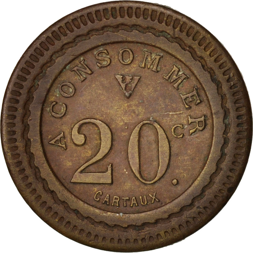 France, 20 Centimes, AU(50-53), Brass