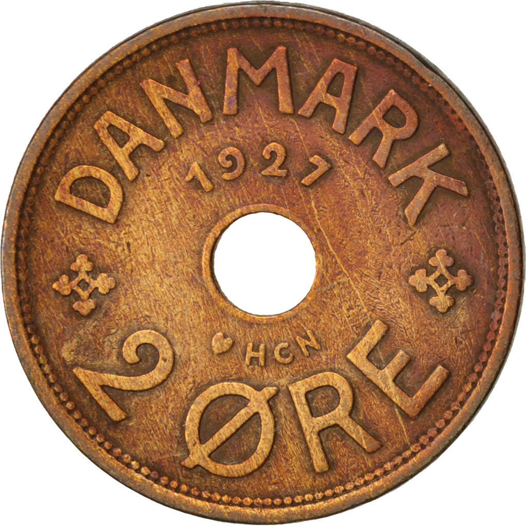 Coin, Denmark, Christian X, 2 Öre, 1927, Copenhagen, VF(20-25), Bronze