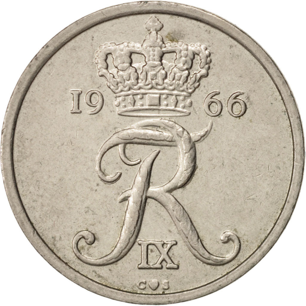 Münze, Dänemark, Frederik IX, 25 Öre, 1966, Copenhagen, SS+, Copper-nickel