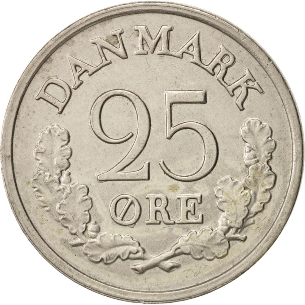 Münze, Dänemark, Frederik IX, 25 Öre, 1966, Copenhagen, SS+, Copper-nickel