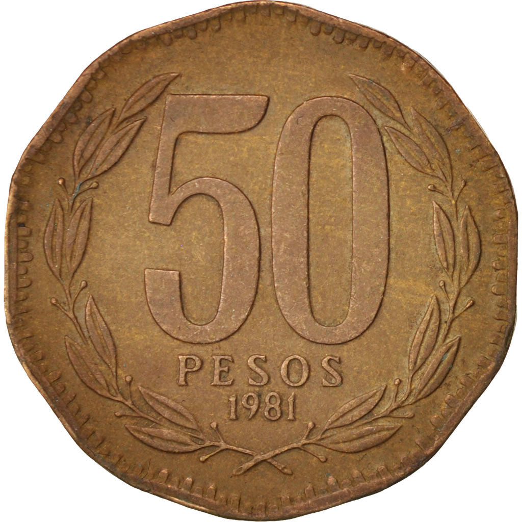 Coin, Chile, 50 Pesos, 1981, EF(40-45), Aluminum-Bronze, KM:219.1