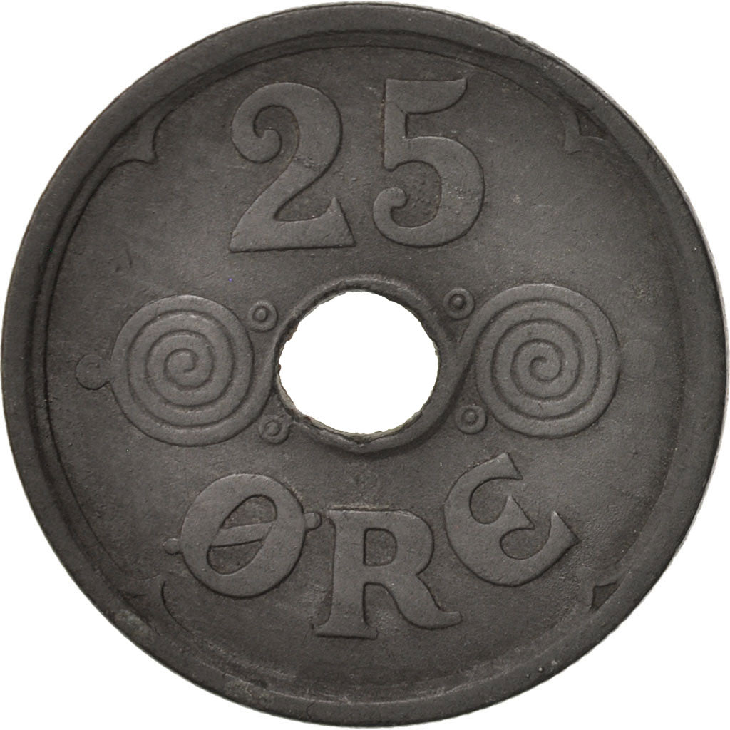 Moneta, Danimarca, Christian X, 25 Öre, 1944, Copenhagen, BB, Zinco, KM:823.2a