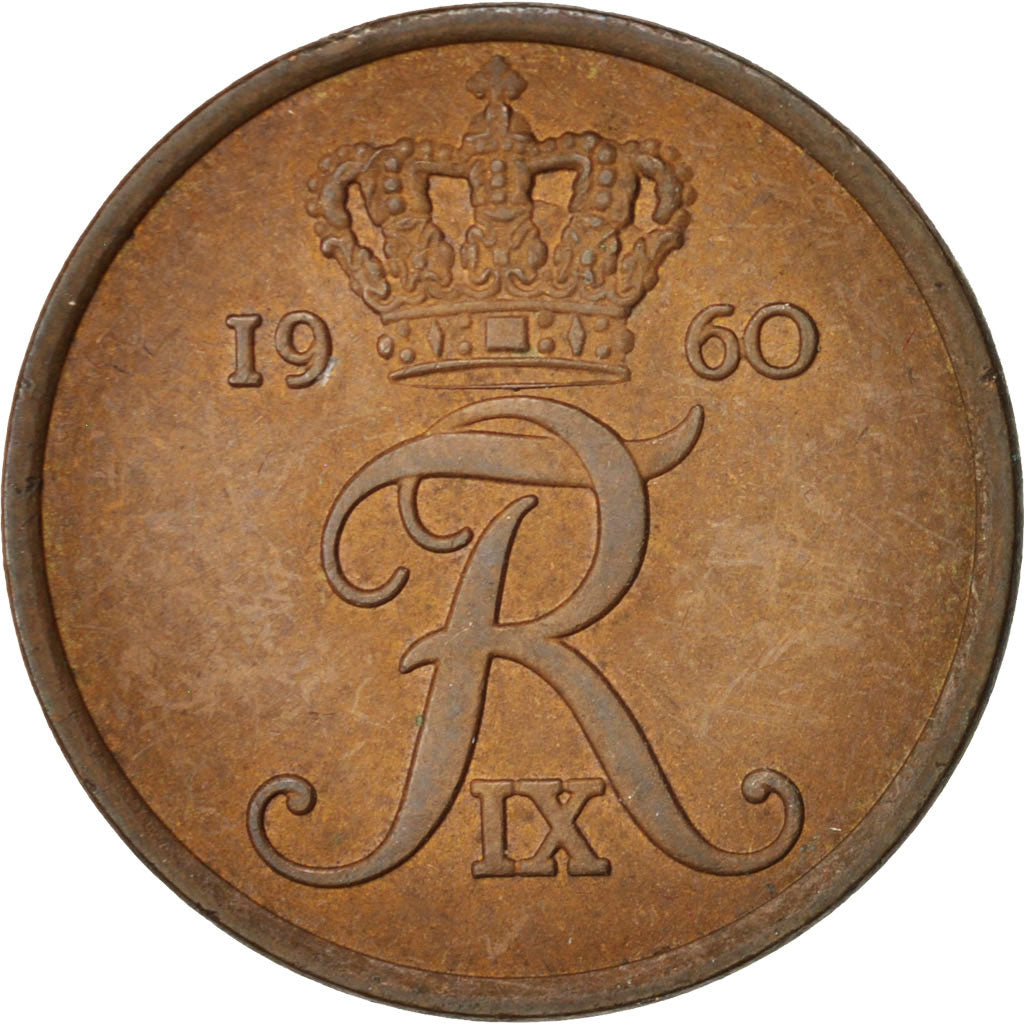 Moneta, Danimarca, Frederik IX, 5 Öre, 1960, Copenhagen, MB+, Bronzo, KM:848.1