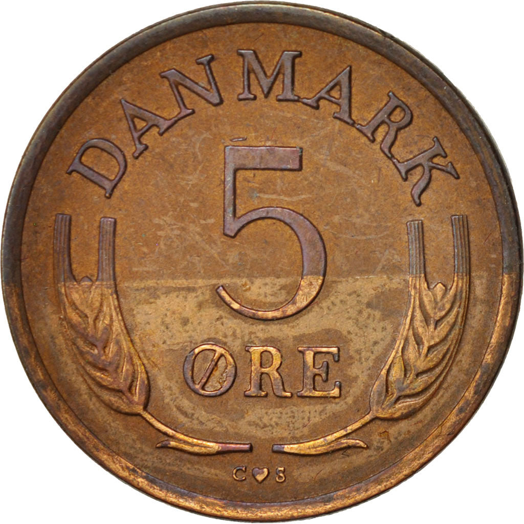 Moneta, Danimarca, Frederik IX, 5 Öre, 1960, Copenhagen, MB+, Bronzo, KM:848.1