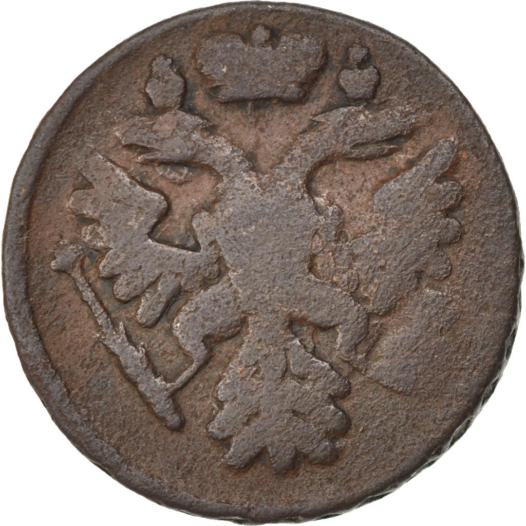 RUSSIA, Denga, 1/2 Kopek, 1738, KM #188, VF(30-35), Copper, 9.33