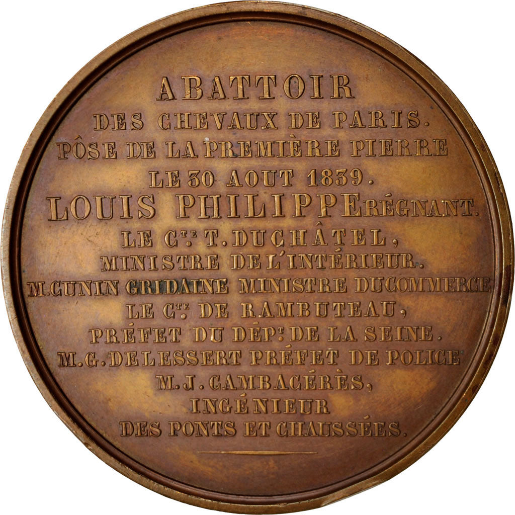 France, Medal, Louis Philippe, Abattoir des chevaux de Paris, History, 1839